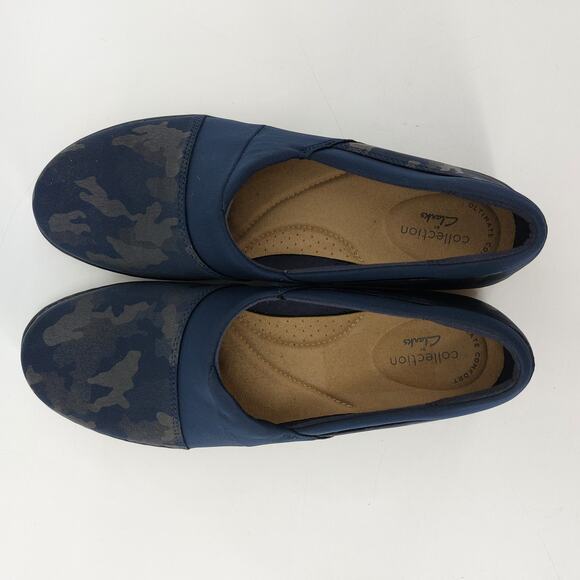 Clarks Cora Heather Interest Camo Navy Blue Loafers Size 8 - Picture 11 of 13